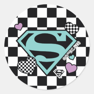 Skater Girl Supergirl Hearts S-Shield Classic Round Sticker