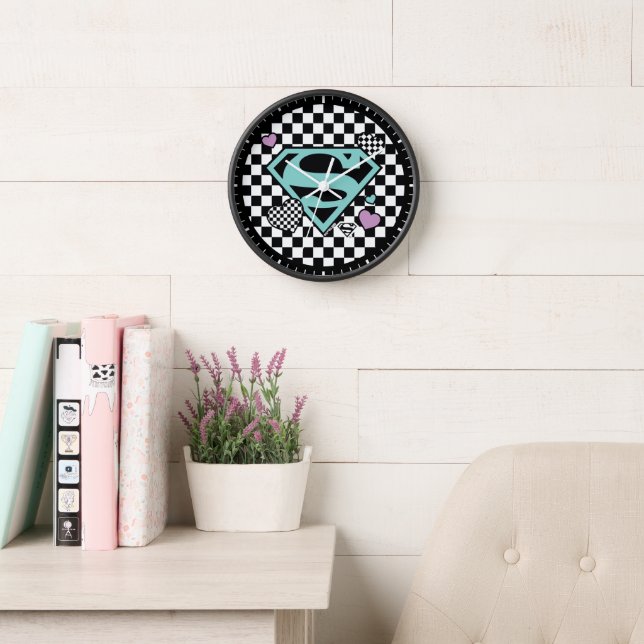 Skater Girl Supergirl Hearts S-Shield Clock (Reading Room)