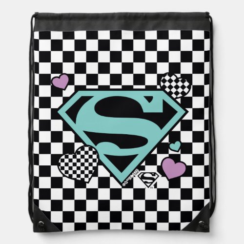 Skater Girl Supergirl Hearts S_Shield Drawstring Bag