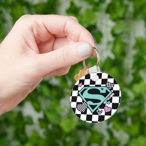 Skater Girl Supergirl Hearts S_Shield Keychain