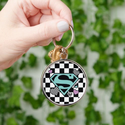 Skater Girl Supergirl Hearts S_Shield Keychain
