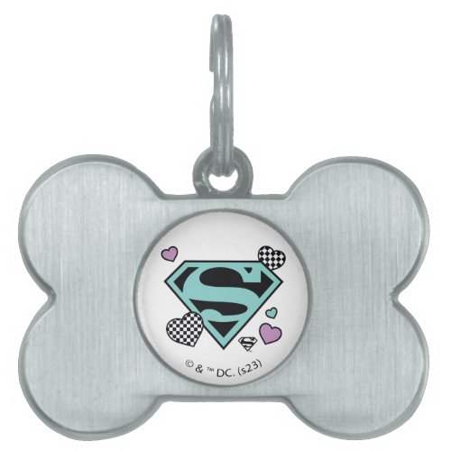 Skater Girl Supergirl Hearts S_Shield Pet ID Tag