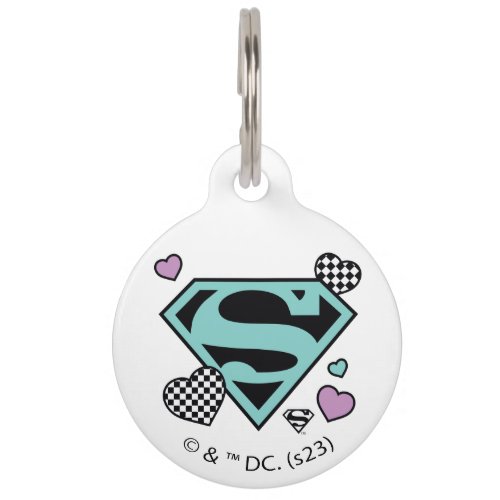 Skater Girl Supergirl Hearts S_Shield Pet ID Tag