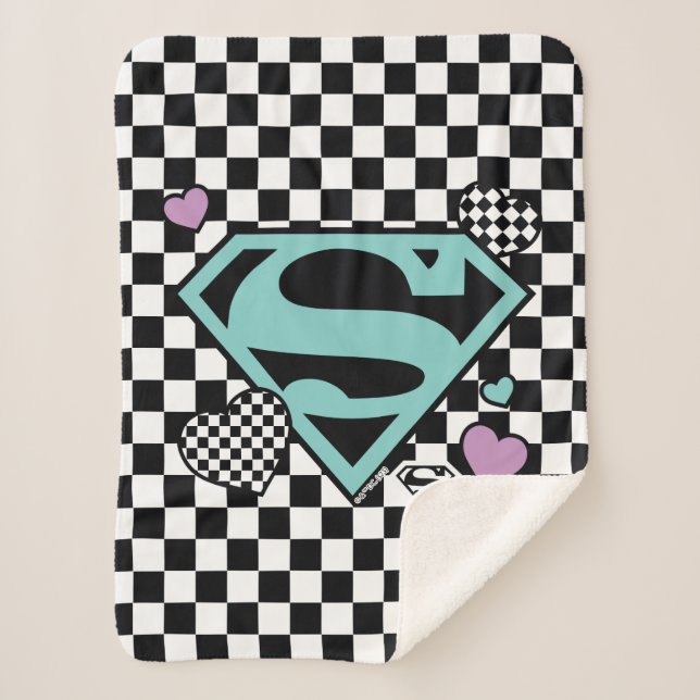 Skater Girl Supergirl Hearts S-Shield Sherpa Blanket (Front)