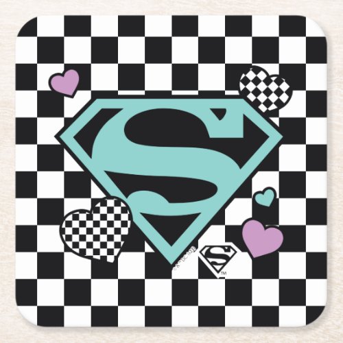 Skater Girl Supergirl Hearts S_Shield Square Paper Coaster