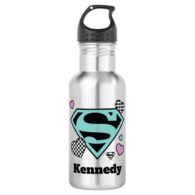 Skater Girl Supergirl Hearts S-Shield Stainless Steel Water Bottle (Front)