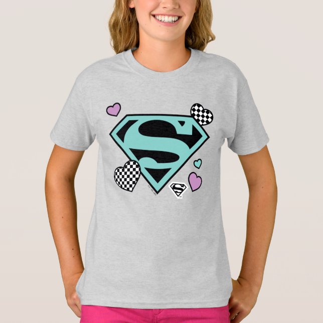 Skater Girl Supergirl Hearts S-Shield T-Shirt (Front)