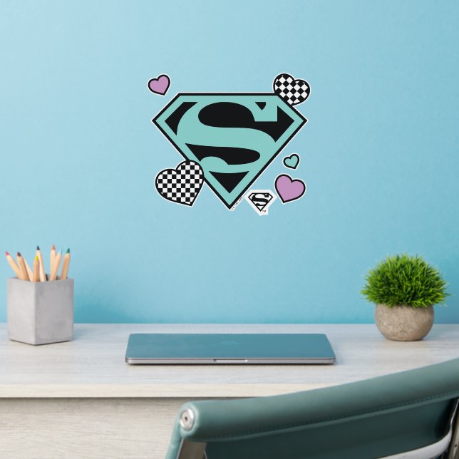 Skater Girl Supergirl Hearts S-Shield Wall Decal (Home Office 2)