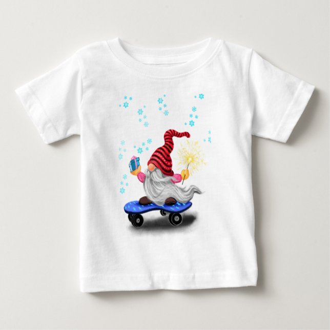Skater Gnome Christmas Baby T-Shirt (Front)