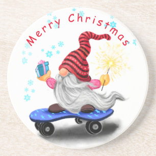 Skater Gnome Christmas Coaster