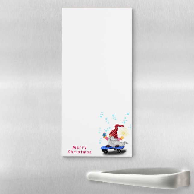 Skater Gnome Christmas Magnetic Notepad (In Situ)