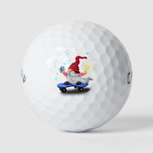 Skater Gnome with Gift Christmas Golf Balls