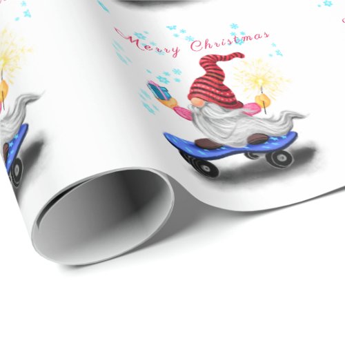 Skater Gnome with Gift Wrapping Paper