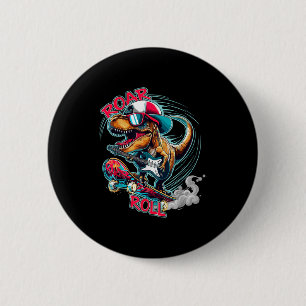Skater Guitar T-rex Roar Roll Dinosaur For Boys Me Button