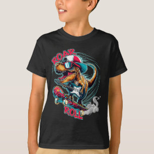 Skater Guitar T-rex Roar Roll Dinosaur For Boys Me T-Shirt