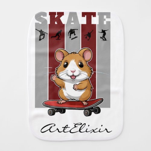 Skater Kawaii Hamster Print Baby Burp Cloth