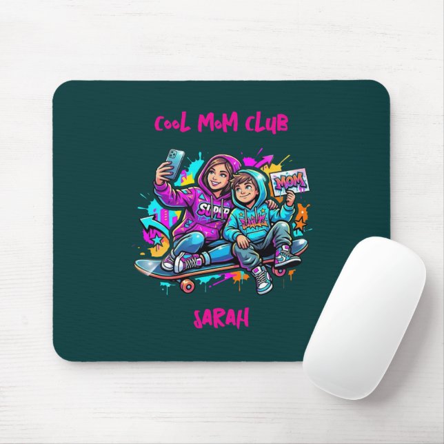 Skater Mom & Son Graffiti Dark Teal Mousepa Mouse Pad (With Mouse)