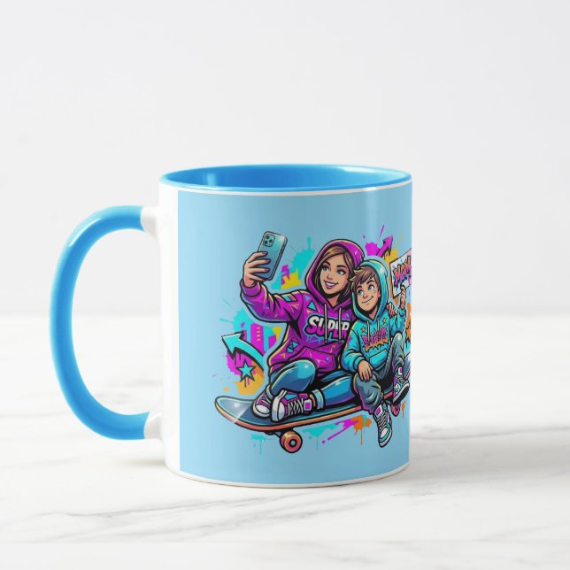 Skater Mom & Son Mug: Personalized Name Cof Mug (Left)