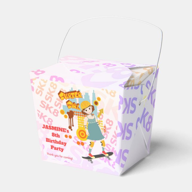 Skater Park Fun Girl Birthday Party Favor Boxes (Front Side)