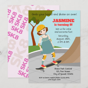Skater Park Fun Girl Birthday Party Invitation