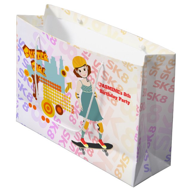 Skater Park Fun Girl Birthday Party Large Gift Bag (Front Angled)