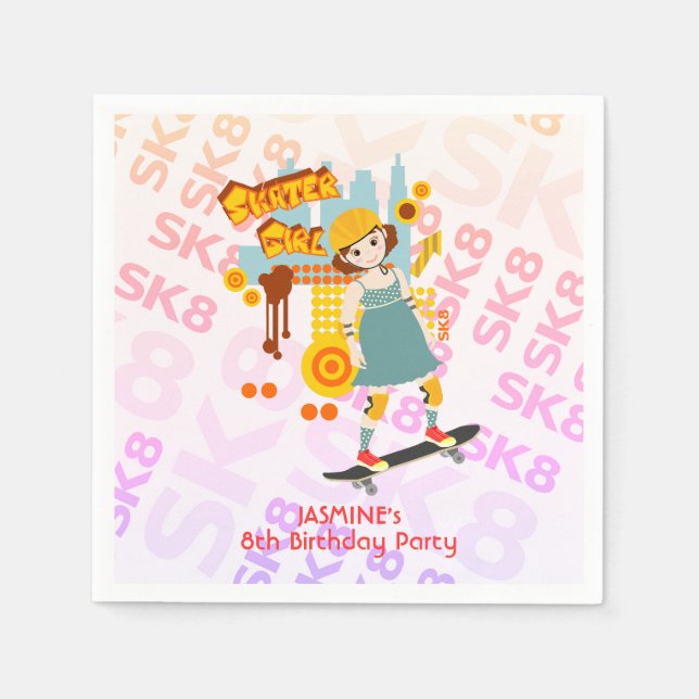 Skater Park Fun Girl Birthday Party Napkins (Front)