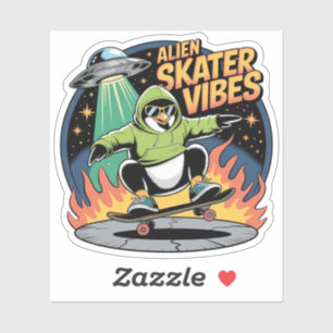 Skater Penguin UFO Alien Abduction Sticker