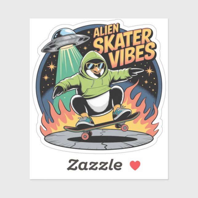 Skater Penguin UFO Alien Abduction Sticker (Sheet)