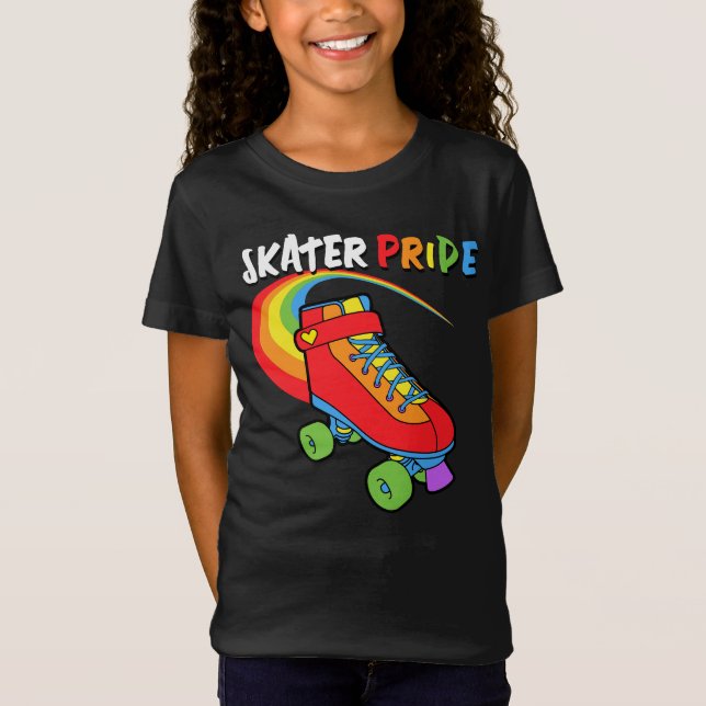 Skater Pride Rainbow Cartoon Roller Skate T-Shirt (Front)