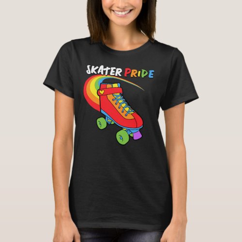Skater Rainbow Cartoon Roller Skate Pride T_Shirt