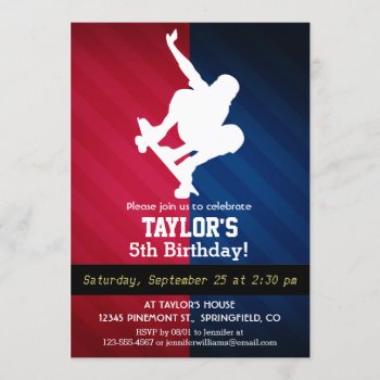 Skater; Red  White  And Blue Invitation by Birthday_Party_House at Zazzle