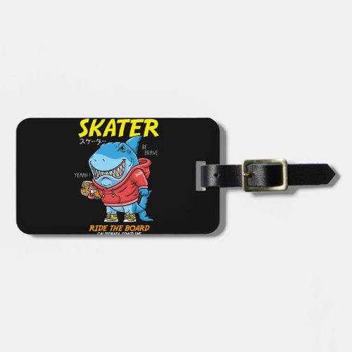 skater_shark_cartoon_skater_illustration_with_t_sh luggage tag