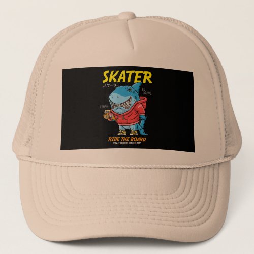Skater shark cartoon trucker hat