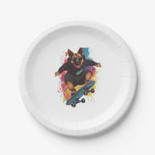Skater Shepherd � Cool Skateboard Dog Paper Plates