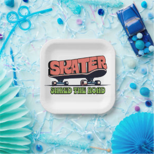 Skater Shred the Road – Retro 70s Skateboarding Paper Plates
