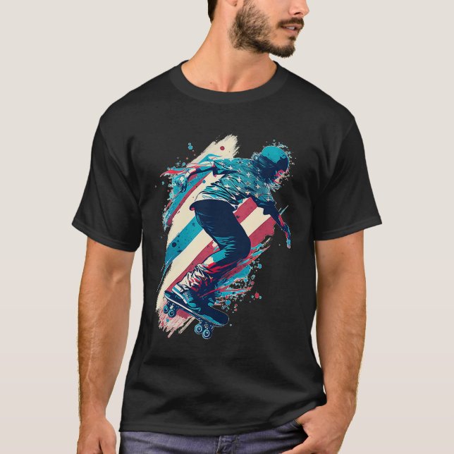 Skater Skateboarding Helmet Gear Skateboard USA Fl T-Shirt (Front)