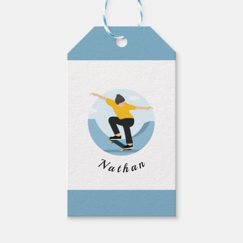 Skater Skateboarding Silhouette Boys Kids Name Gift Tags