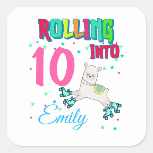 Skater Skating LLama Girl Birthday Party Custom  Square Sticker