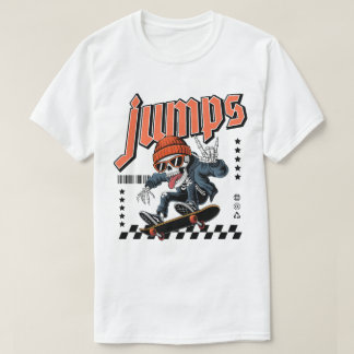 Skater Skeleton "Jumps" Street Style Graphic T-Shirt