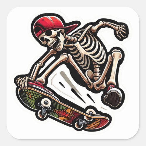 Skater Skeleton Thrill Square Sticker