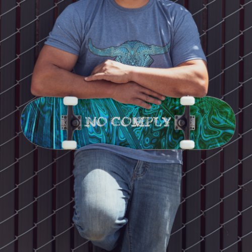 Skater Trick No Comply Blue Green Paua Fractal   Skateboard