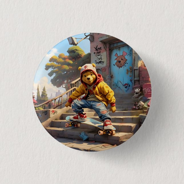 Skater Winnie the Pooh 1 Button (Front)
