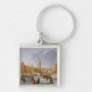 Skaters and Kolf Players Outside City of Kampen Keychain