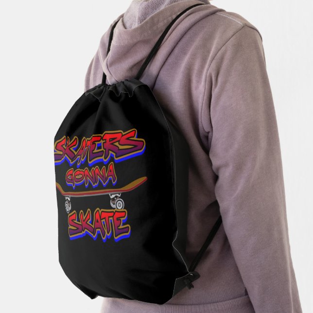 Skaters Gonna Skate Skateboard Red Blue Graffiti   Drawstring Bag (Insitu)