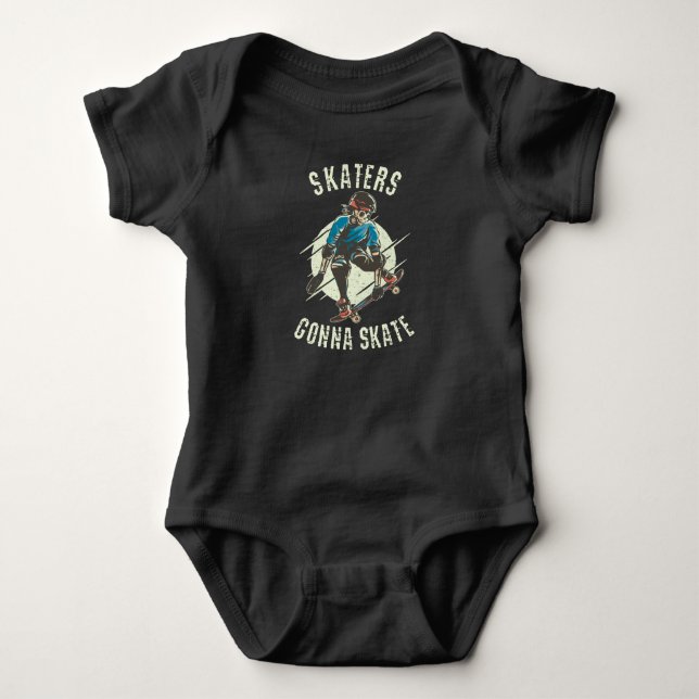 Skaters gonna Skate Skeleton Skateboarder Baby Bodysuit (Front)