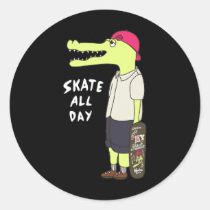 Skaters Having Fun Skateboarding Alligator Gift Fo Classic Round Sticker