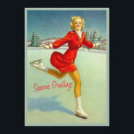 Skaters Waltz Retro Christmas Card Custom Vintage<br><div class="desc">Vintage ice skater girl from the 1940s or early 50's with holiday skating outfit wishes you Season's Greetings. Natural outdoor setting on pond with winter trees and mountains in the background. Back text reads "May your days be merry and bright", and allows you to customize your greeting and signature line...</div>