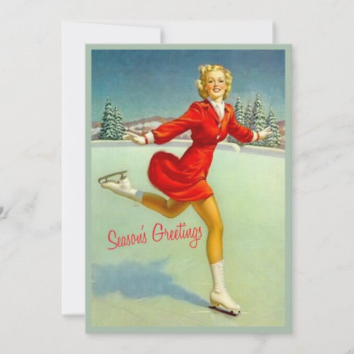 Skaters Waltz Retro Christmas Card Custom Vintage