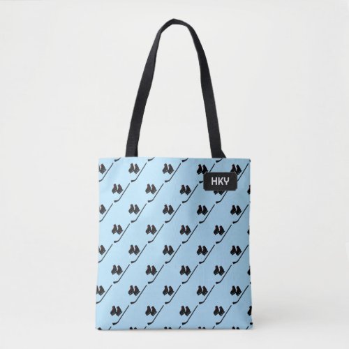 Skates and Hockey Stick _ Ice Blue _ your initials Tote Bag