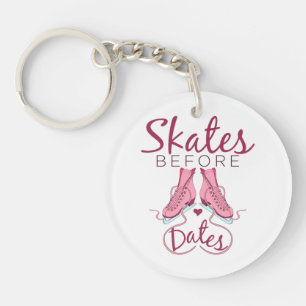 Skates Before Dates Cute Figure Skating Ice Skater Keychain